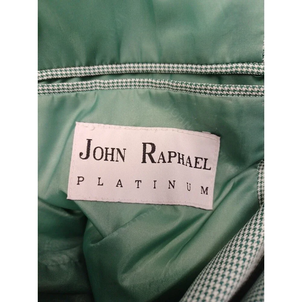 John Raphael Platinum Blazer Mens Green Houndstooth Sport Coat Sz 46R